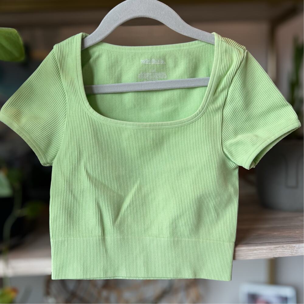 Wild Fable Seamless Ribbed Square Neck Short Sleeve Crop Top Lime Green - XXS